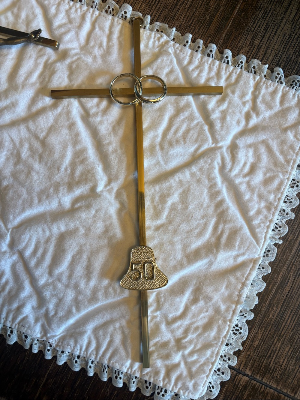 Vintage 50th Wedding Anniversary Gold tone Cana Wall Cross 10x5”